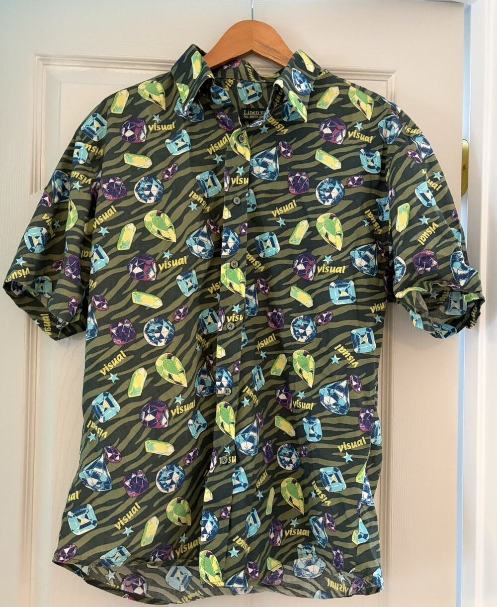 Linen Yaya Bahrain Men's S Sleeve Button Up Shirt Gemstone Zebra Print Sz L/XL